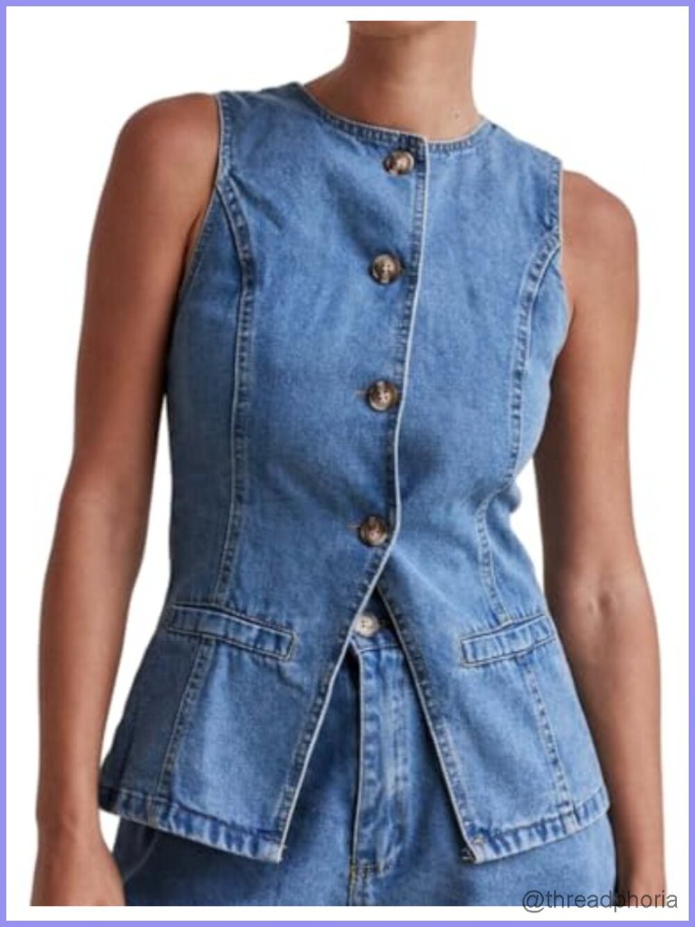 Denim Vest Tank Top Women's Sleeveless Button Down Slim Fit Jean Waistcoat